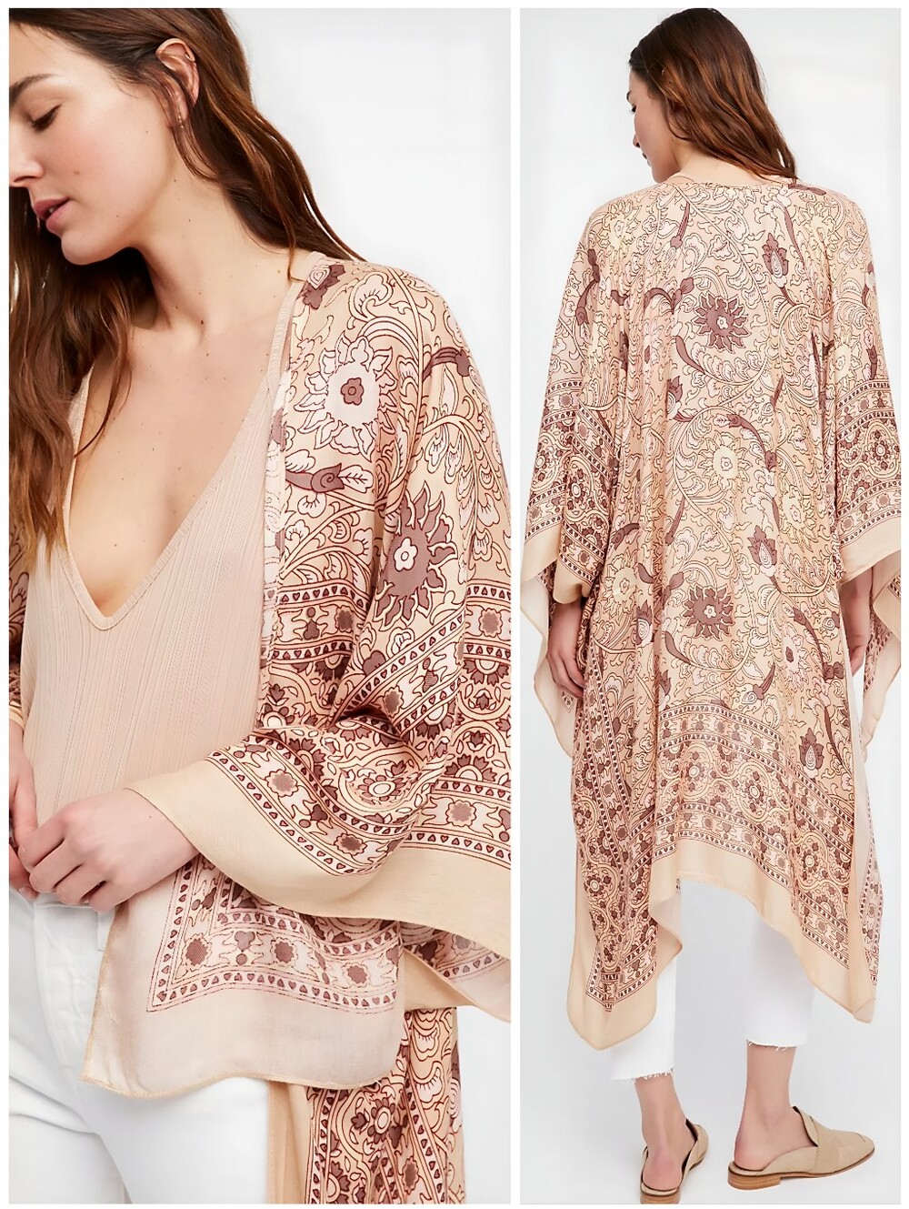 Free People Tan and Blush Paisley Kimono